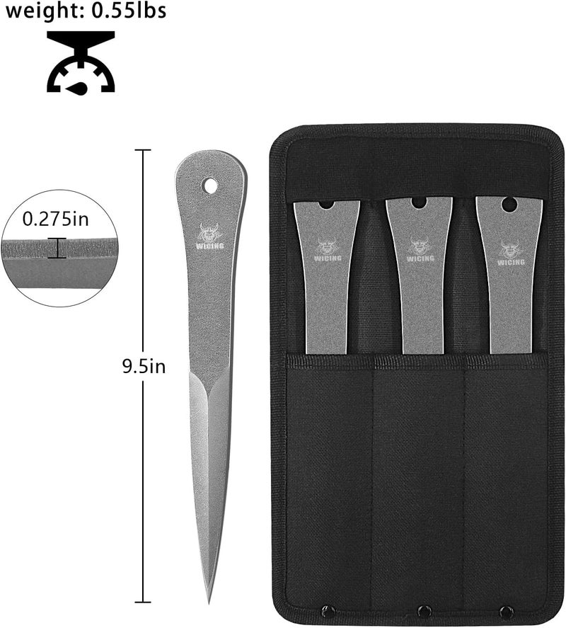 WICING 9.5 inches Throwing Spear, 0.275 inches Thick Full-Tang Throwing Set, with Nylon Sheath for Competition and Recreation - 3 Pack - Image 2